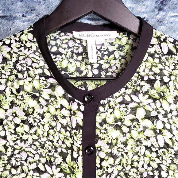 BCBGGeneration | Gypsy Boho Cottagecore Garden Floral Sheer Peplum Blouse - Picture 4 of 11
